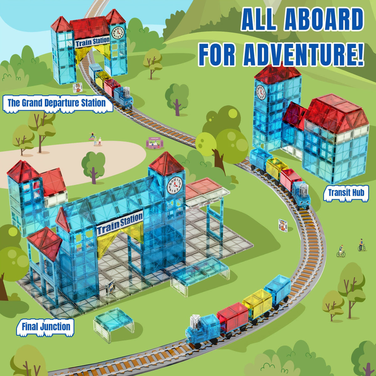 magnetic train station building set 60pcs magnetic tiles