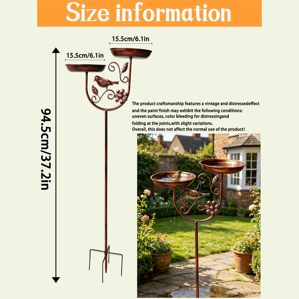 1pc garden metal bird bath detachable double bowl design