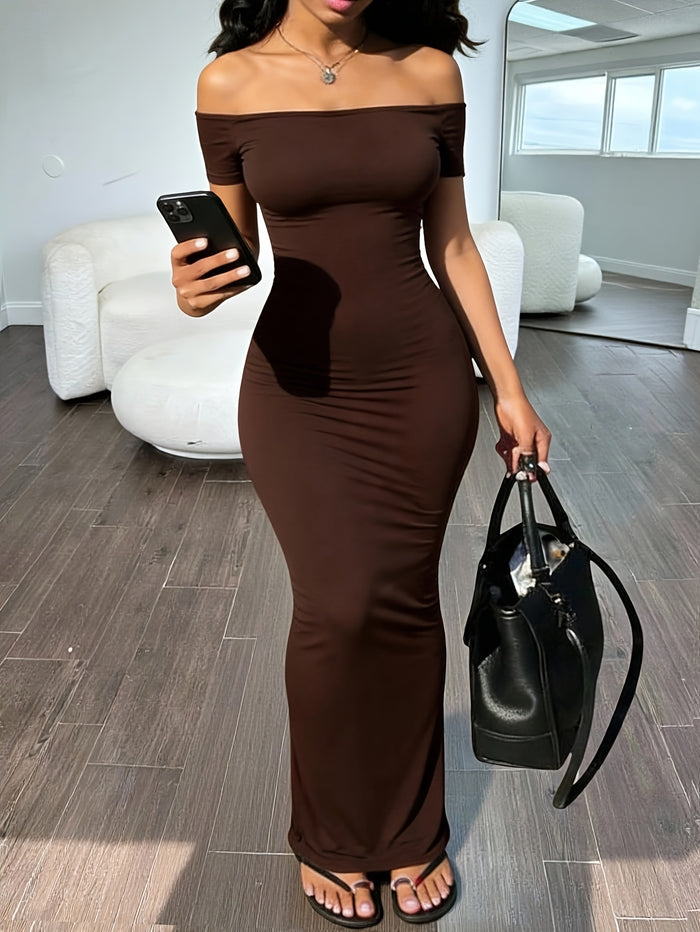 womens solid color shoulder short sleeve dress temu