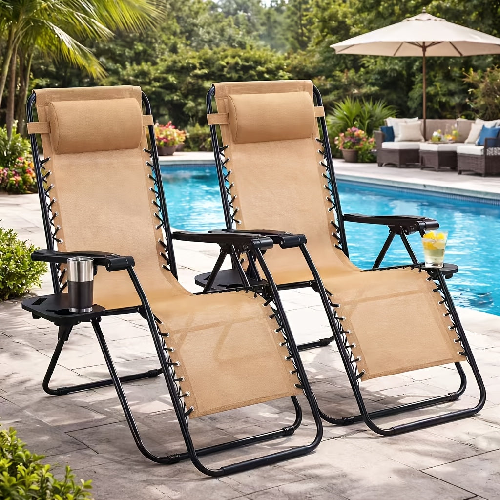 2pcs zero gravity patio recliner folding lounge adjustable