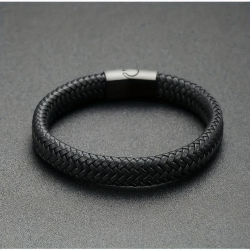 fashion stainless steel chain genuine leather bracelet