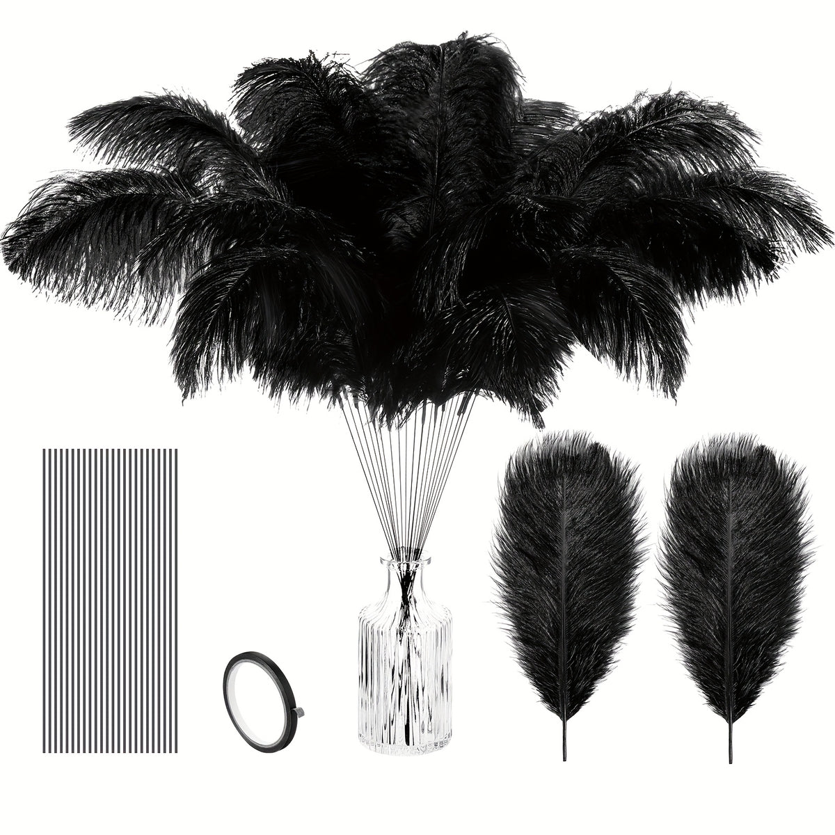 25pcs bulk ostrich feathers tape sticks suitable vase