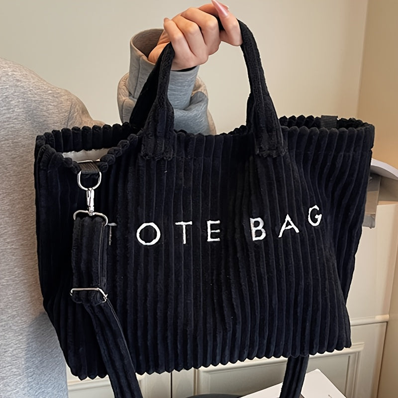 ladies fashionable solid color corduroy large capacity tote