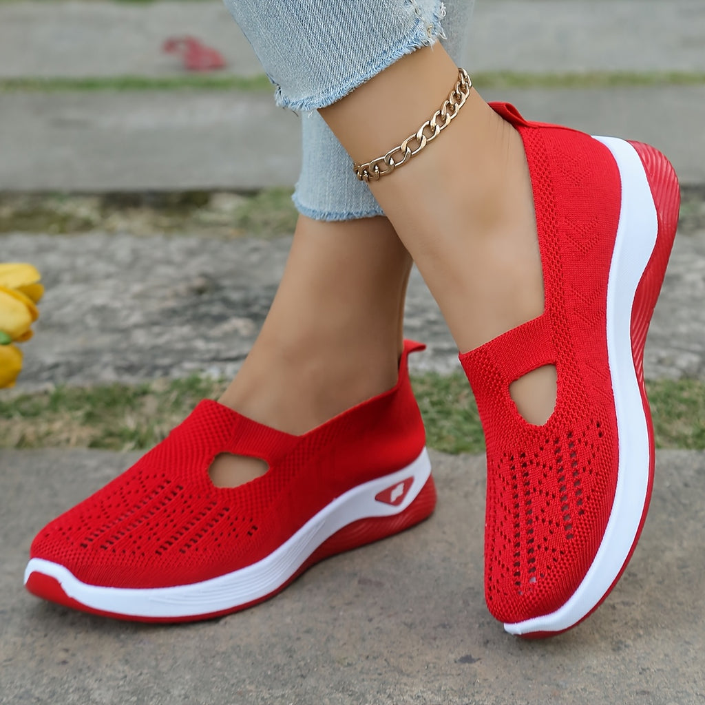 womens breathable knit wedge casual shoes hollow cut