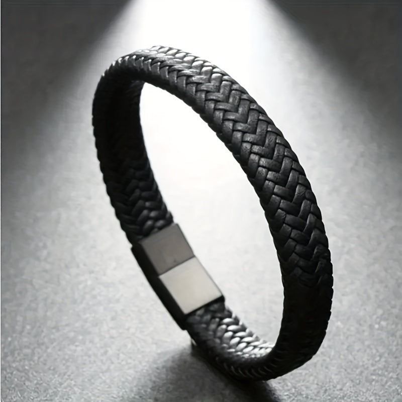 fashion stainless steel chain genuine leather bracelet