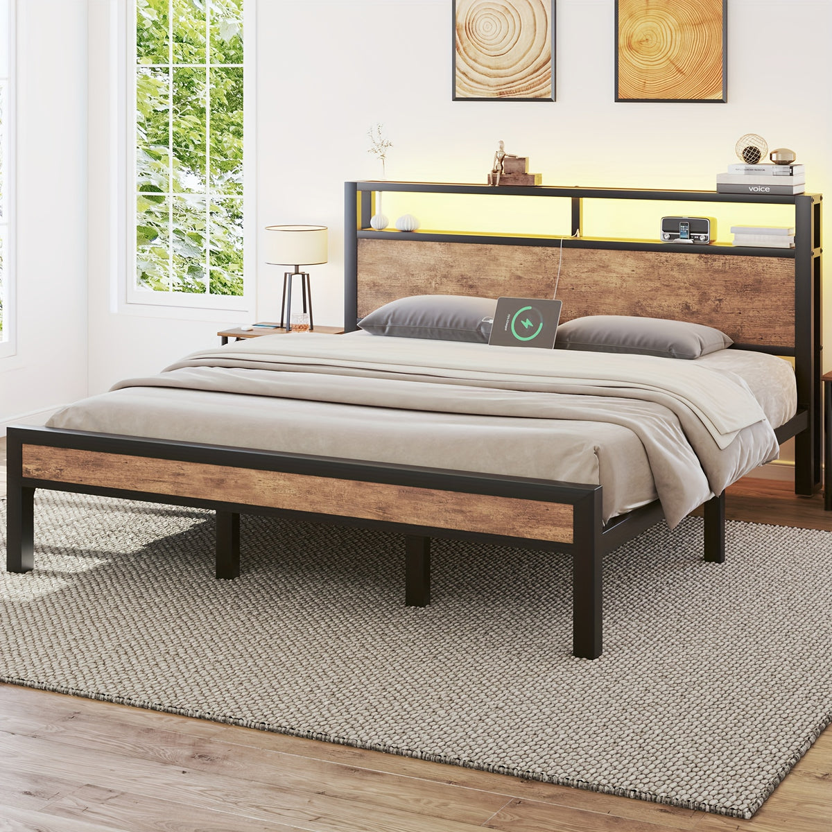 full queen king size bed frame storage metal platform bed