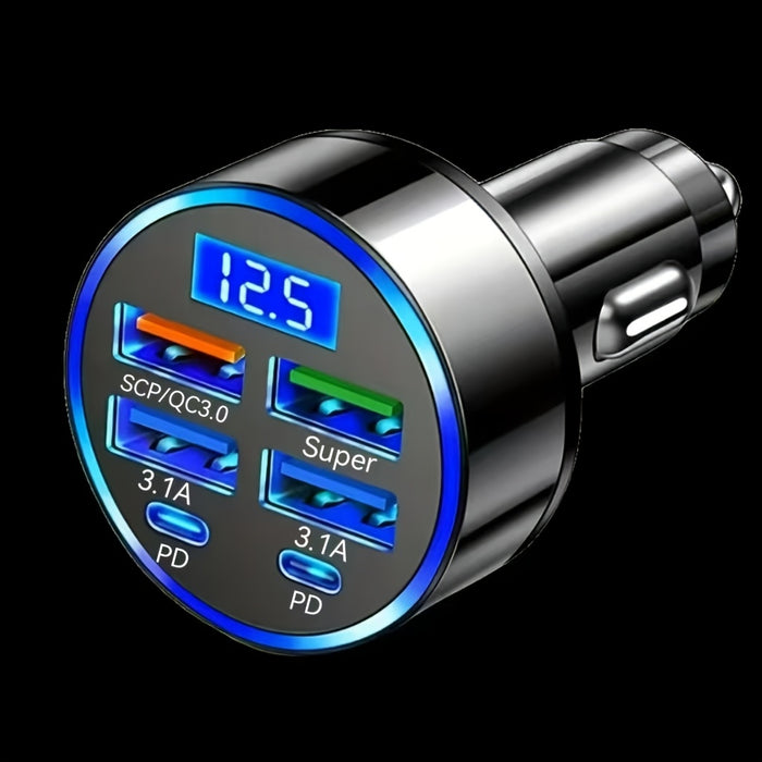 6 in 1 car charger 4 usb 2 type c ports multi port portable