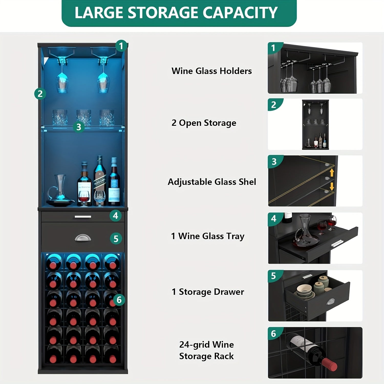 bar cabinet wine cabinet led lights glass racks home coffee