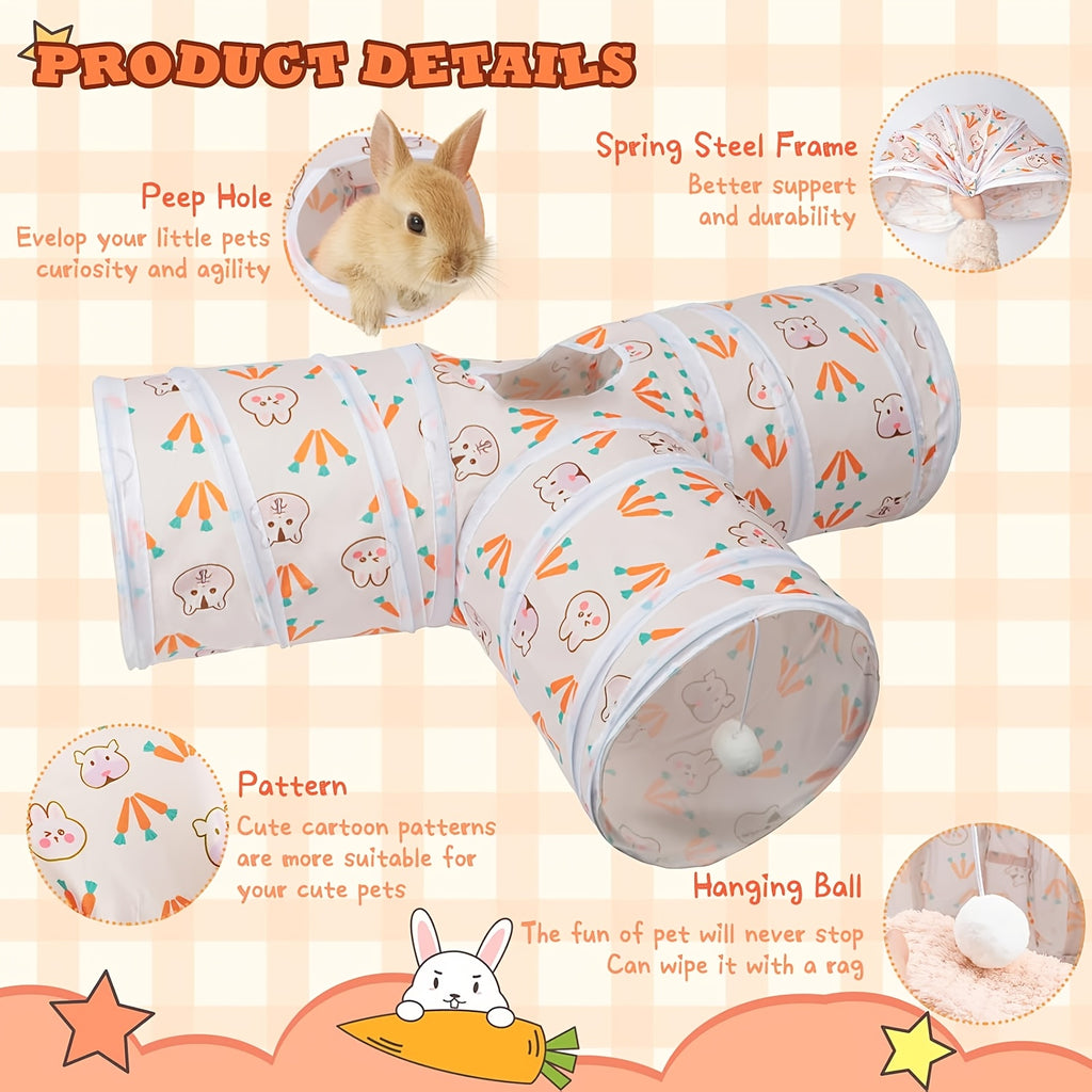 3 way rabbit   collapsible play tube bunnies small pet