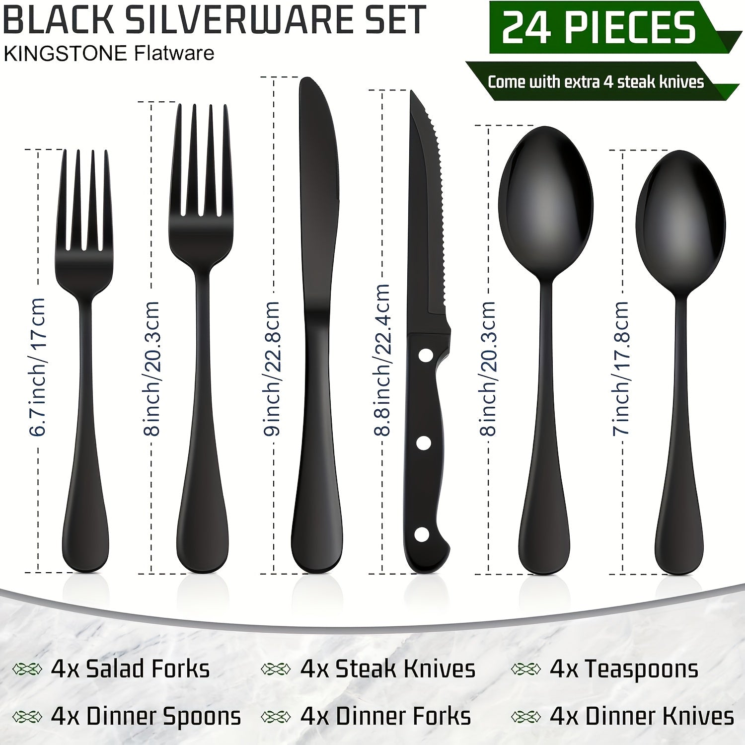 24 48pcs black silverware set steak knives service 4 8