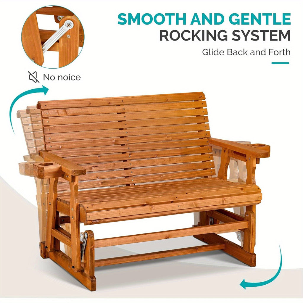 outdoor glider bench wood patio glider cup holders porch