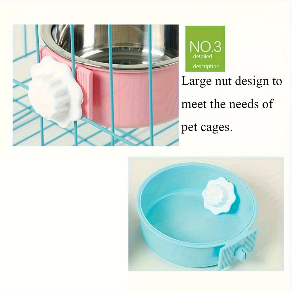 2pcs stainless steel hanging pet feeding bowl pet cage