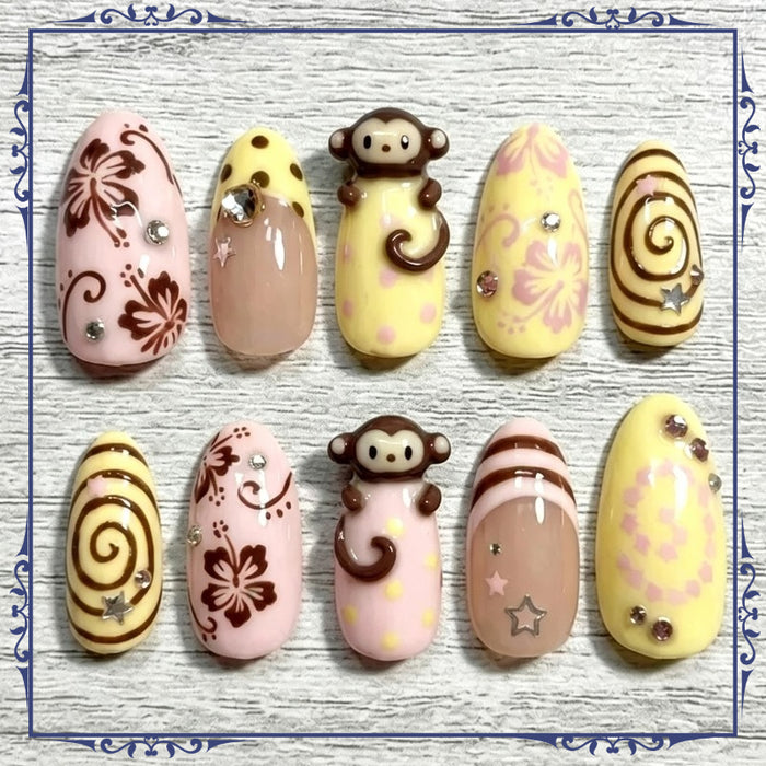 60pcs almond shape cute 3d   press nails sweet
