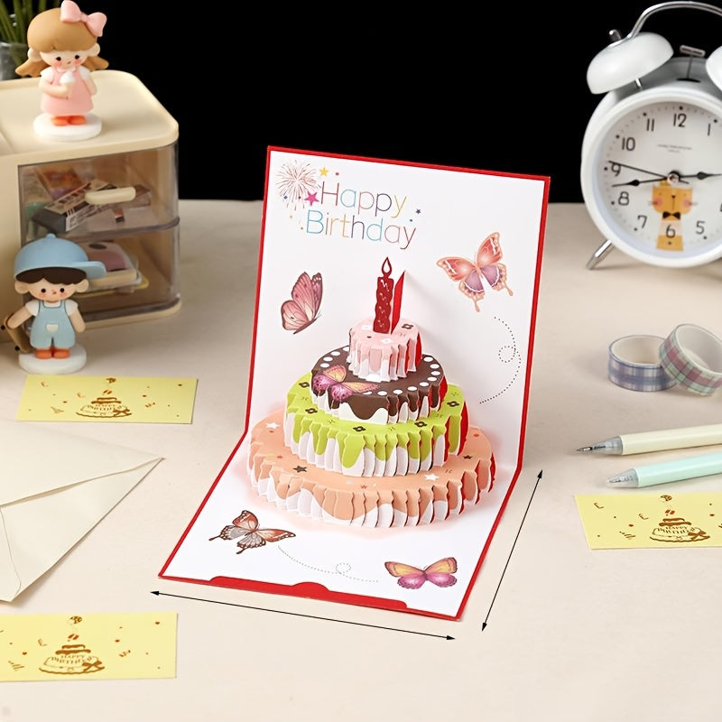 set 4 three dimensional birthday cake   greeting cards