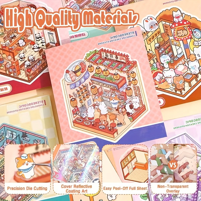 19pcs scene stickers including 12 sheets material paper 6
