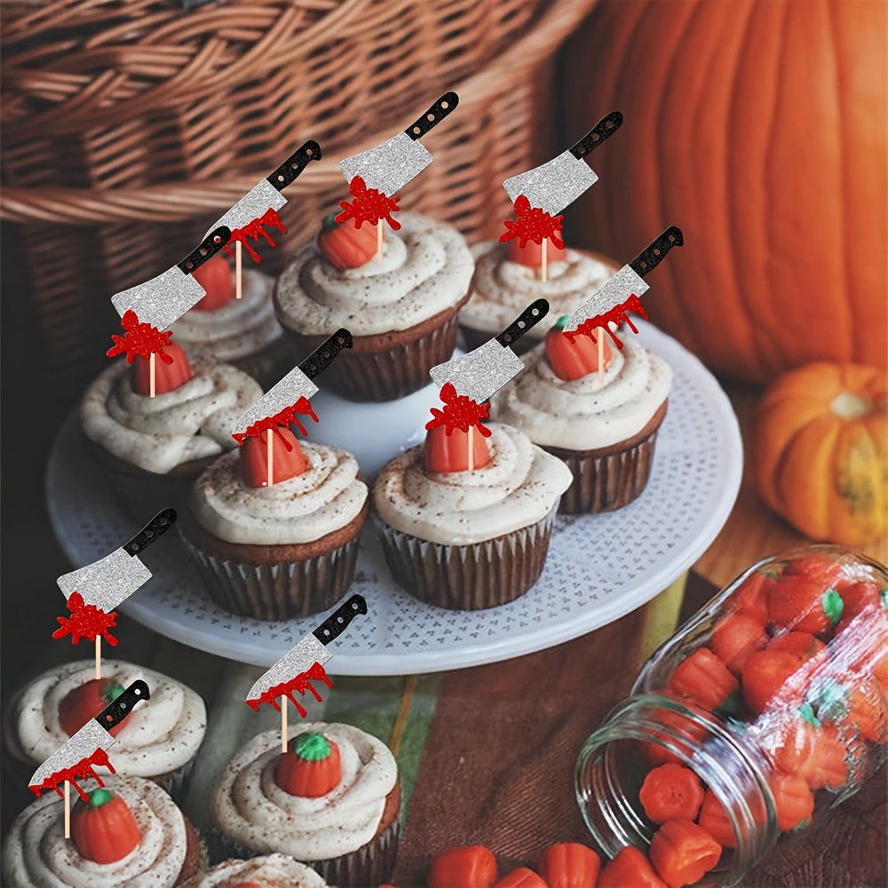 12pcs horror halloween cupcake toppers glitter scary blood