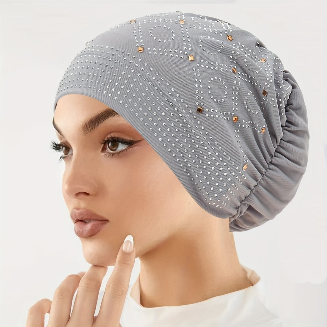 womens fashionable encrusted headscarf hat   hat