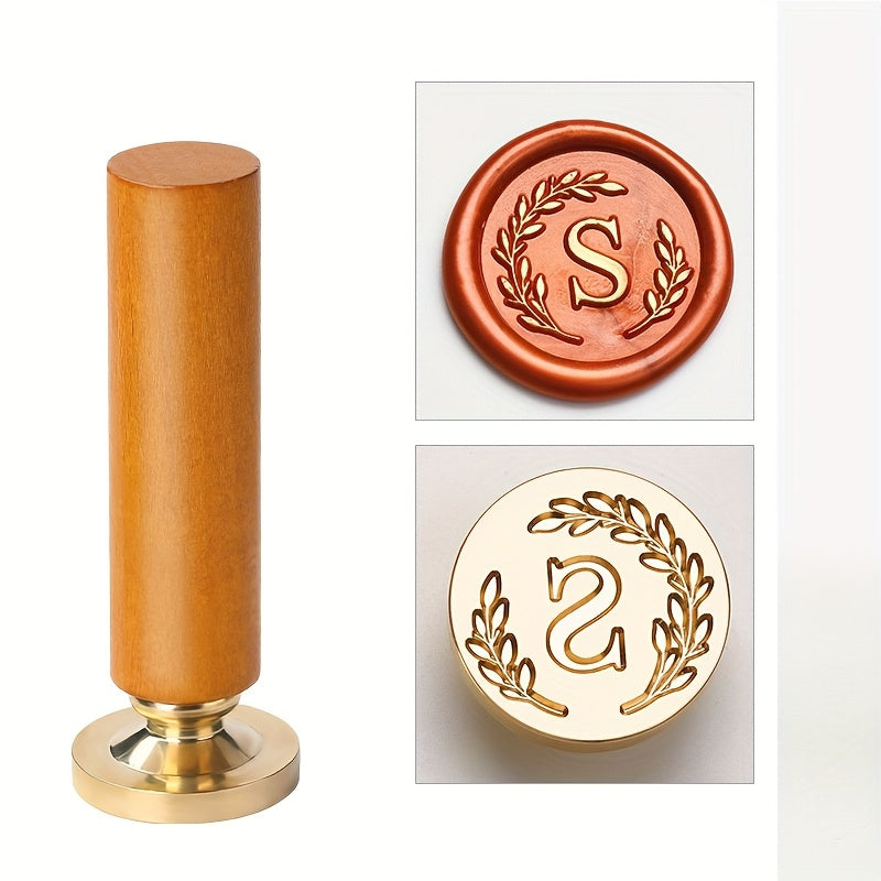 1 set retro letter wax sealing set yellow wooden handle wax