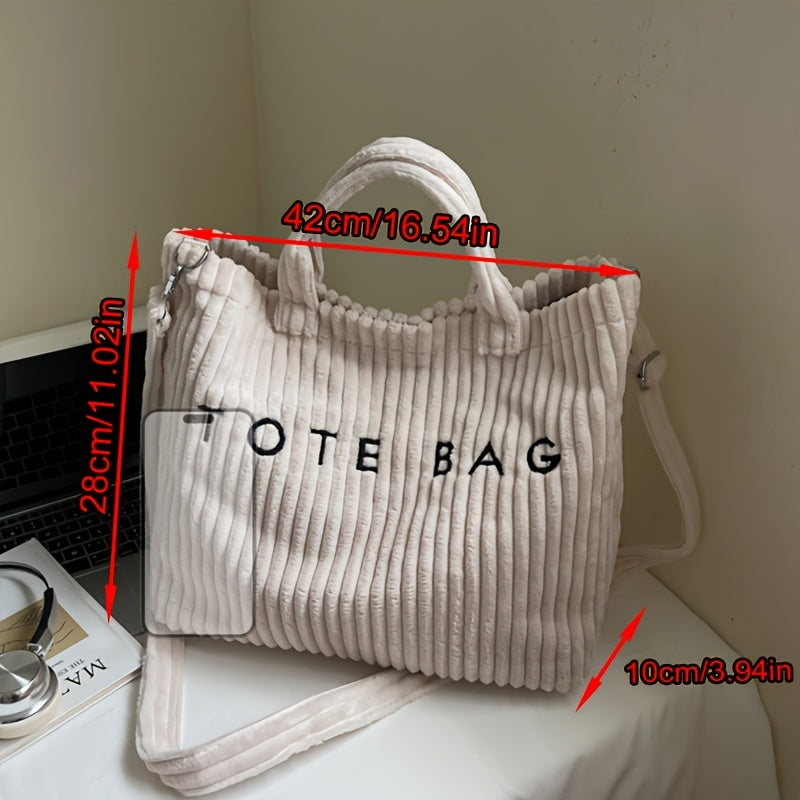 ladies fashionable solid color corduroy large capacity tote