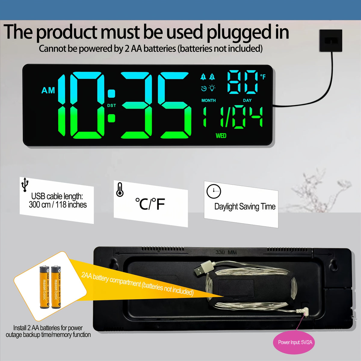 1pc 16 3 inch multifunctional large digital wall clock 7 rgb