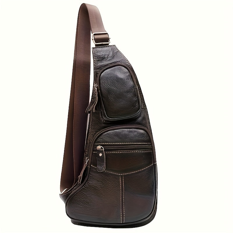 mens genuine cowhide belt bag multiple zipper compartments