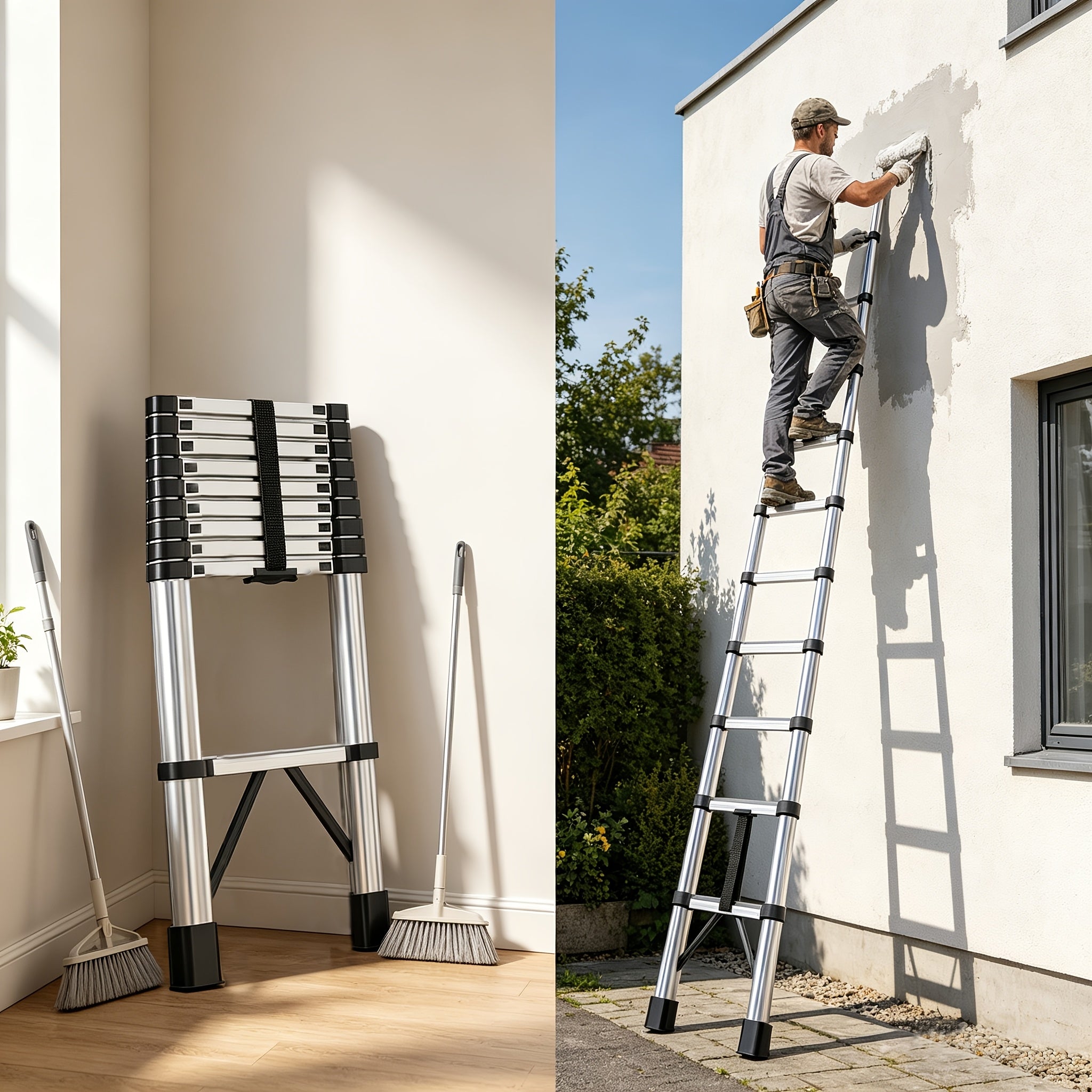 telescopic ladder lightweight extendable ladder safety lock