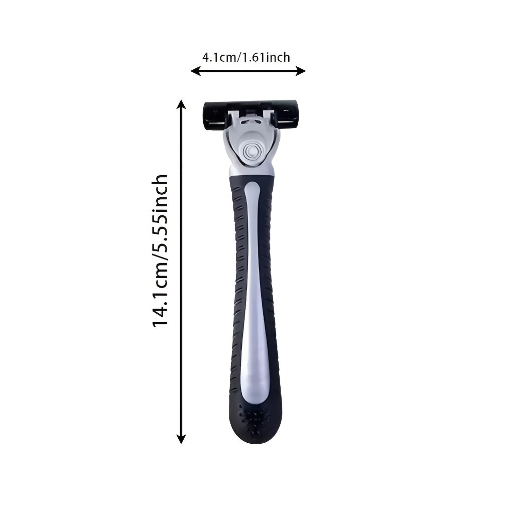 manual shaving kit set black gray non slip handle 6 layer