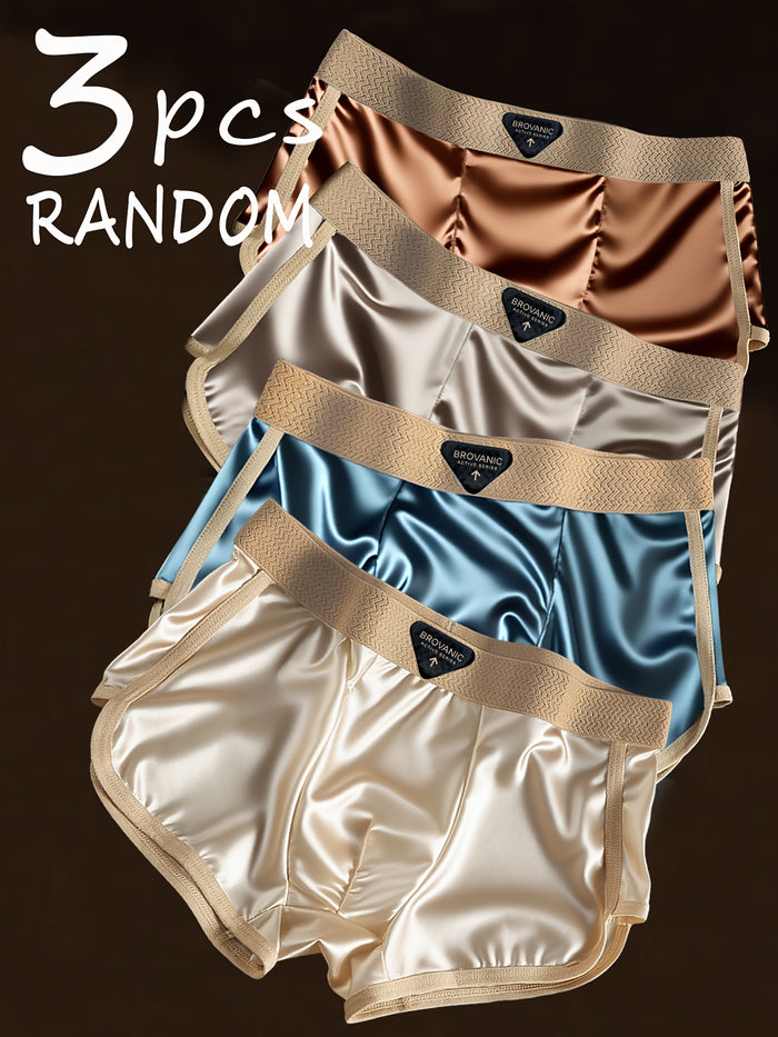 3 pairs random solid color fiber fabric mens briefs summer