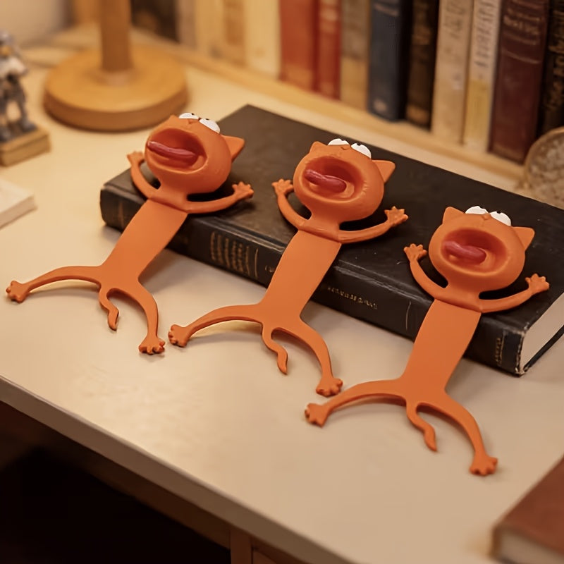 whimsical 3d stereoscopic slouchy frog bookmark reading book