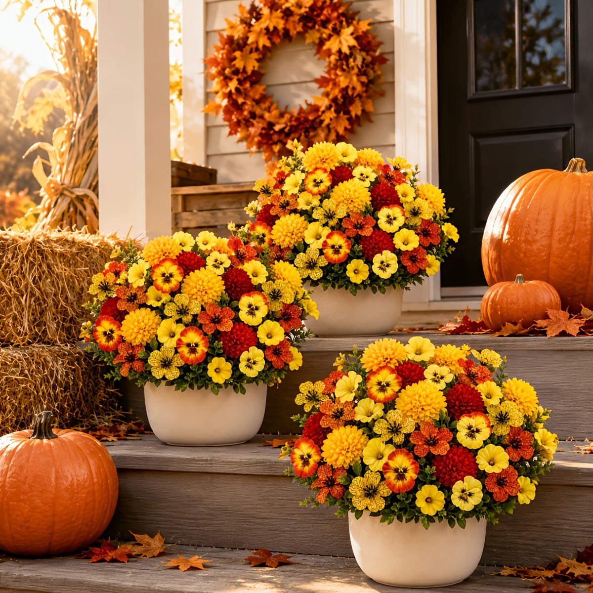 26pcs autumn artificial flowers yellow red orange mixed