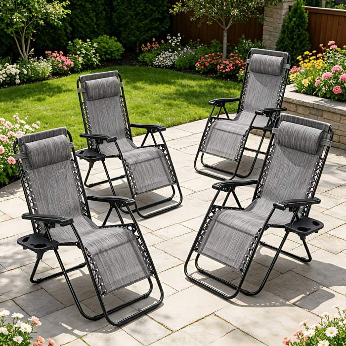 4pcs zero gravity lounge chairs foldable reclining outdoor