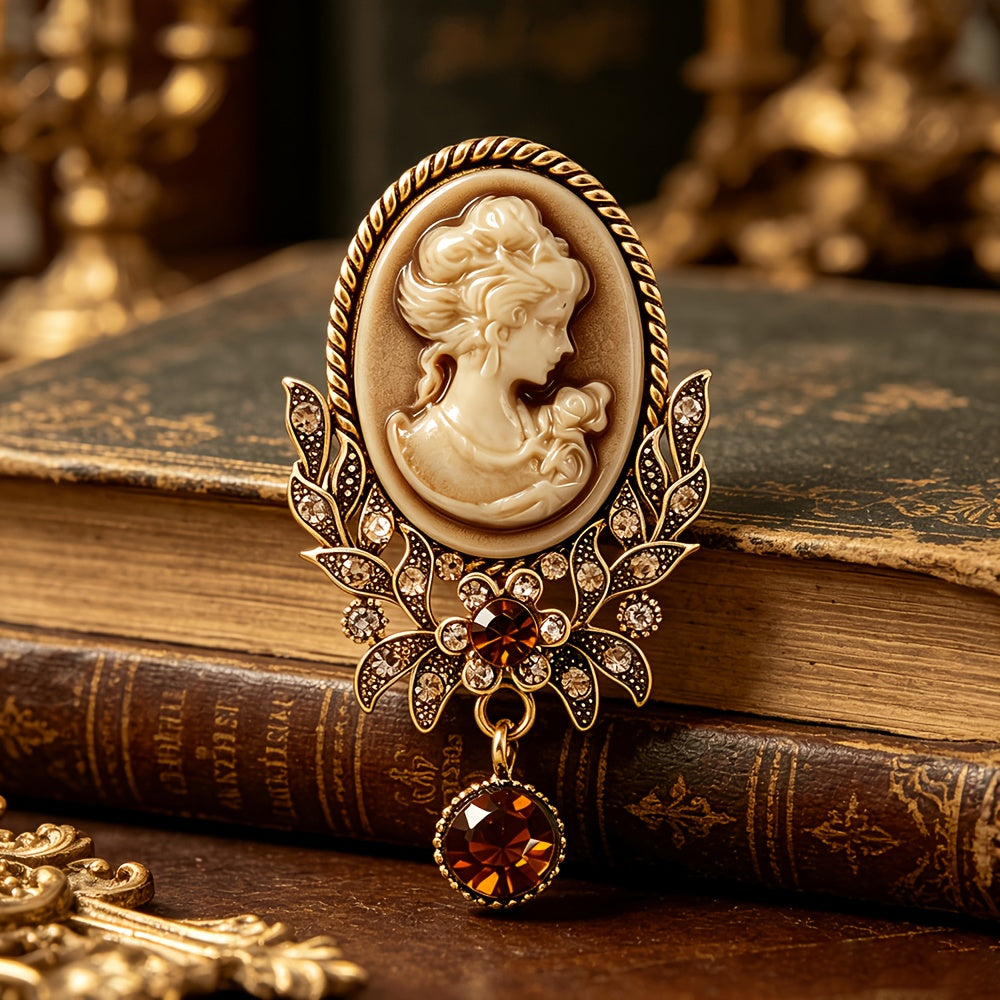 elegant red pendant cameo brooch sparkling