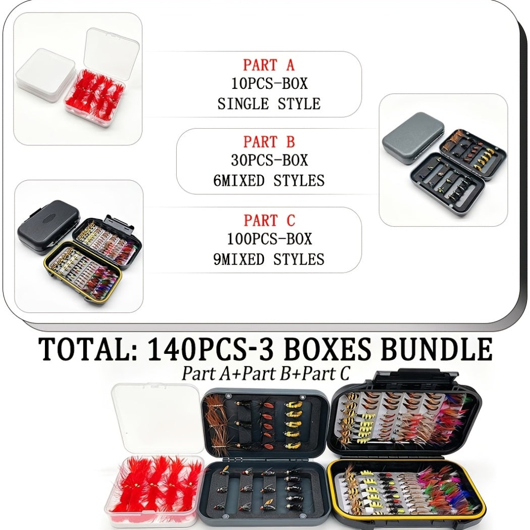 fly fishing flies kit 3 boxes bundle total 140pcs flies dry