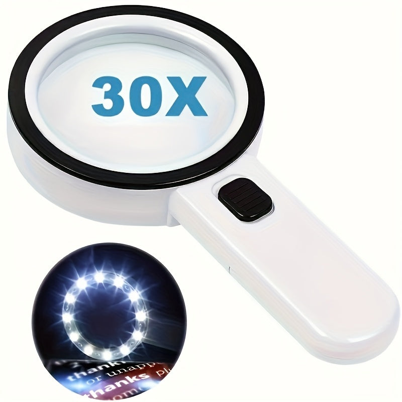 30  power handheld magnifying glass led light battery