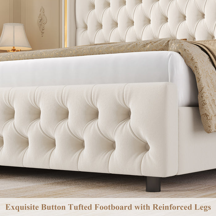 full size bed frame led headboard wingback tufted headboard