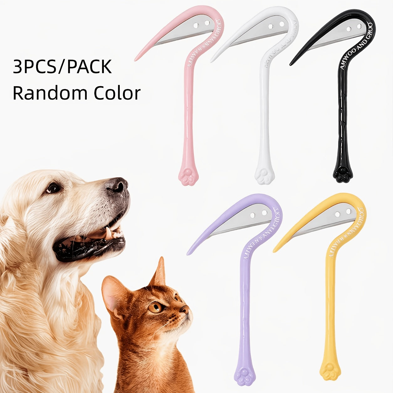 3 pack random color pet deshedding detangling knife