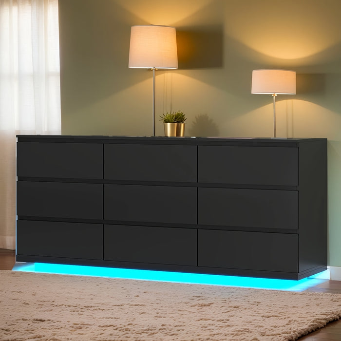 9 drawer dresser bedroom power outlet led lights modern wide