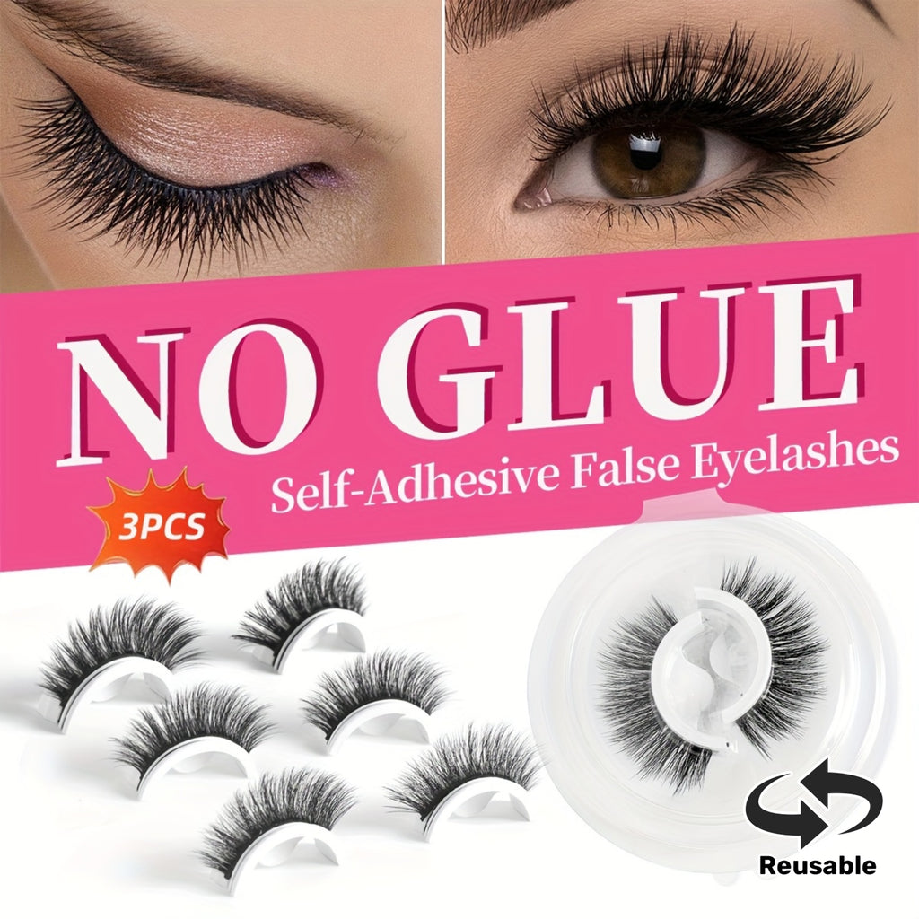 3 pairs reusable self   false eyelashes wearing tools