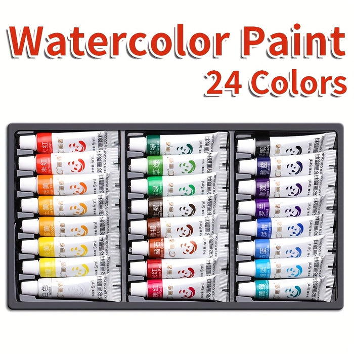 a set watercolor paints featuring 24 colors in 5ml tubes