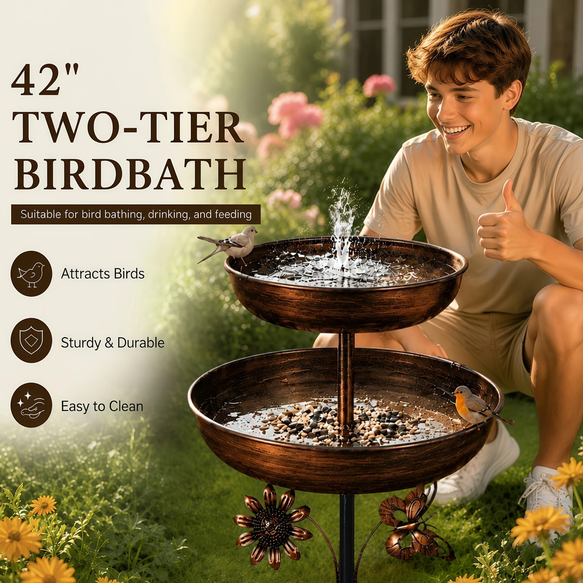 42 inch heavy duty metal double layer bird bath tub 7 9 feet