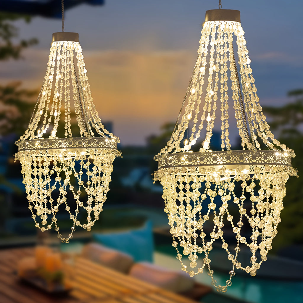 solar hanging crystal chandelier outdoor garden decorative