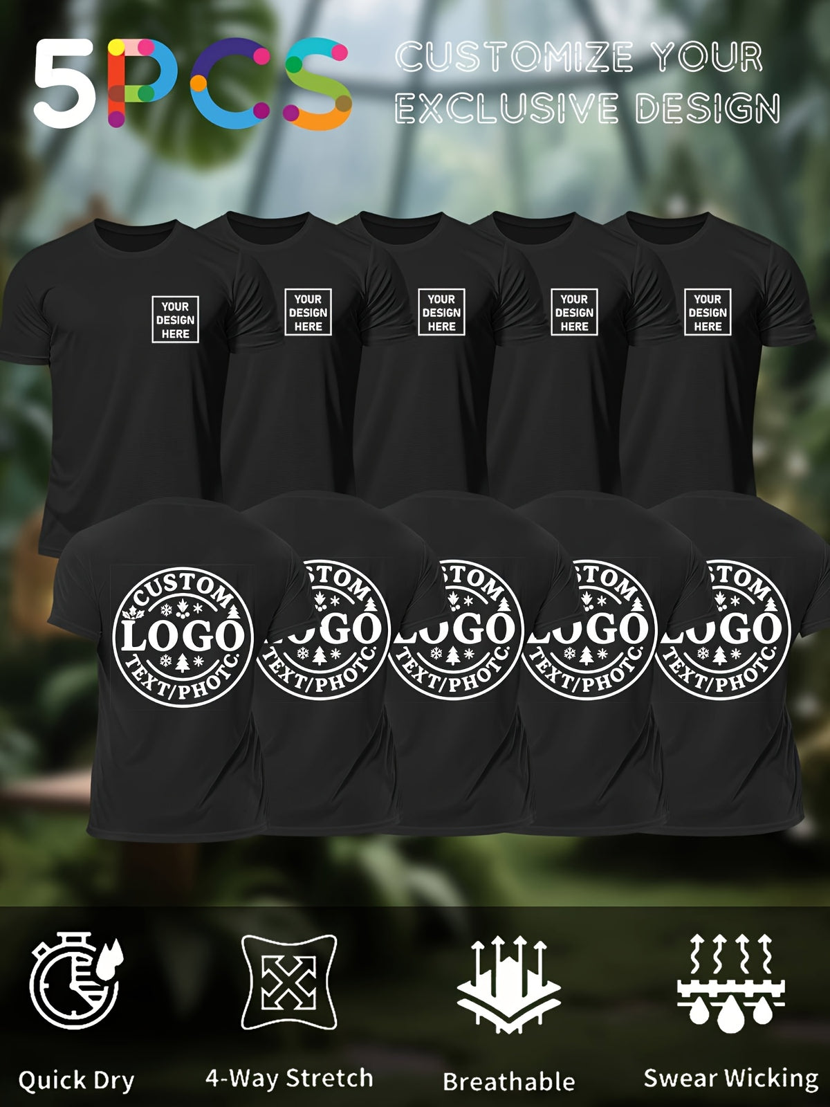 custom 5pcs mens quick   tees customizable logo