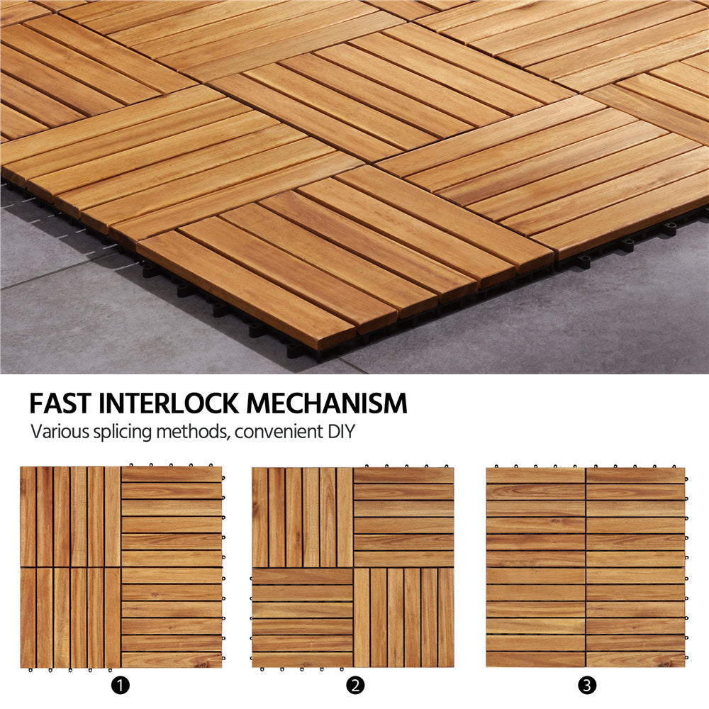 Acacia Natural Wood Interlocking Deck Tiles for Indoor and Outdoor (Set of 27)