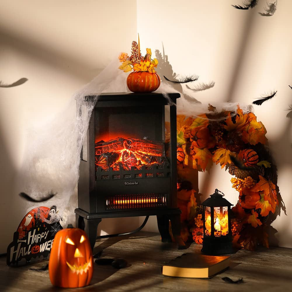 Accrington TURBRO Infrared Electric Fireplace Stove, 19 Freestanding Stove Heater with 3-Sided View, Realistic Flame