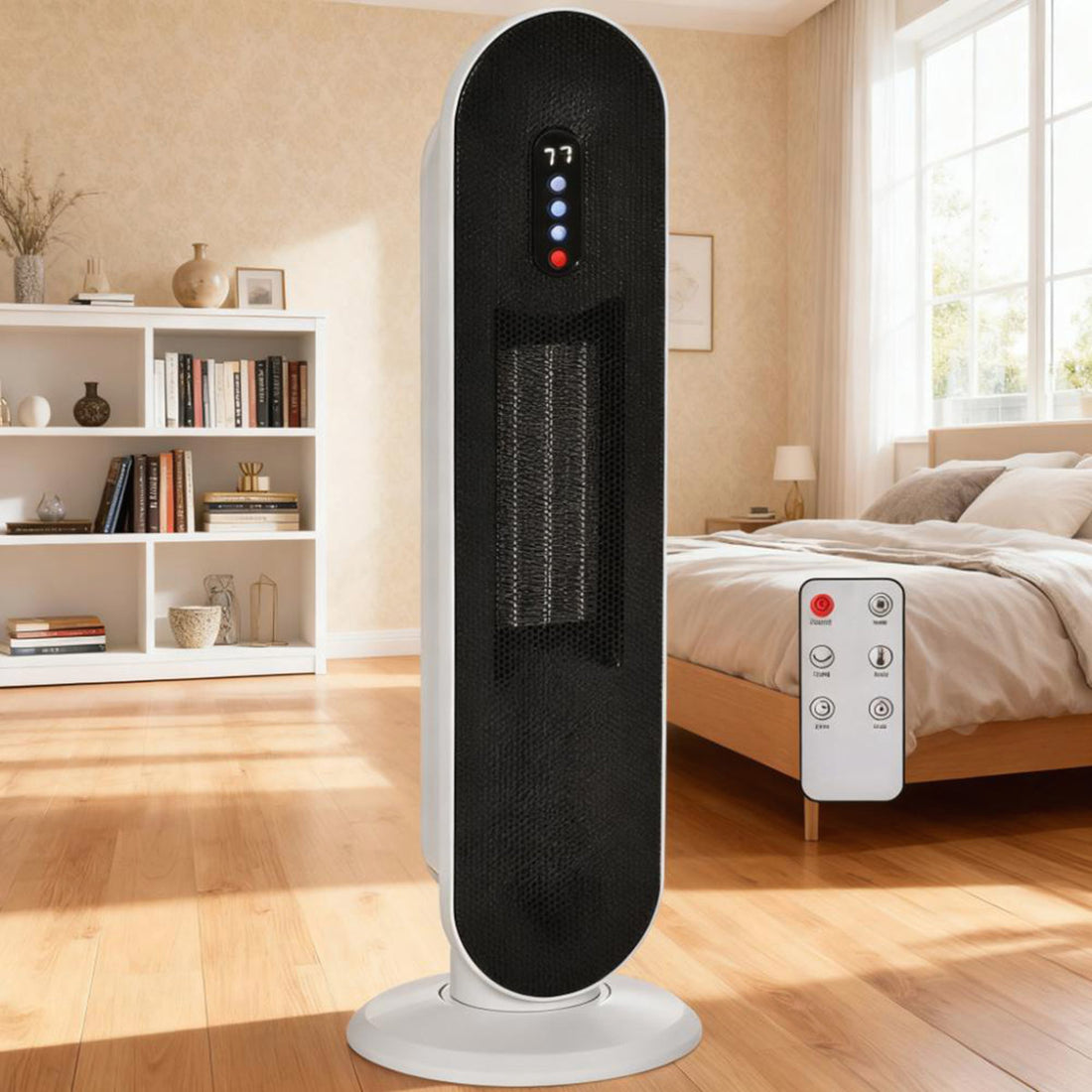 Adjustable Thermostat Ceramic Tower Indoor Space Heater With 24H Timer, Remote Control, And Safety Features For Home Use