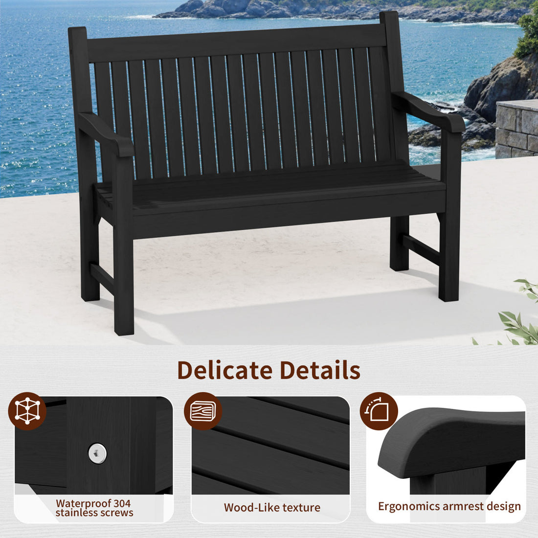 All-Weather HIPS Outdoor Bench ¨C Poly Lumber Garden Seating Patio Furniture