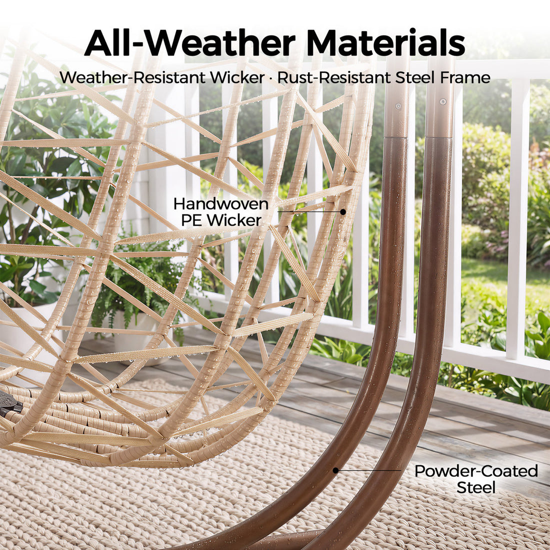 Celyne 2 Person Outdoor/Indoor Porch Swings with Stand Double Hanging Egg Chair with Cozy Cushion