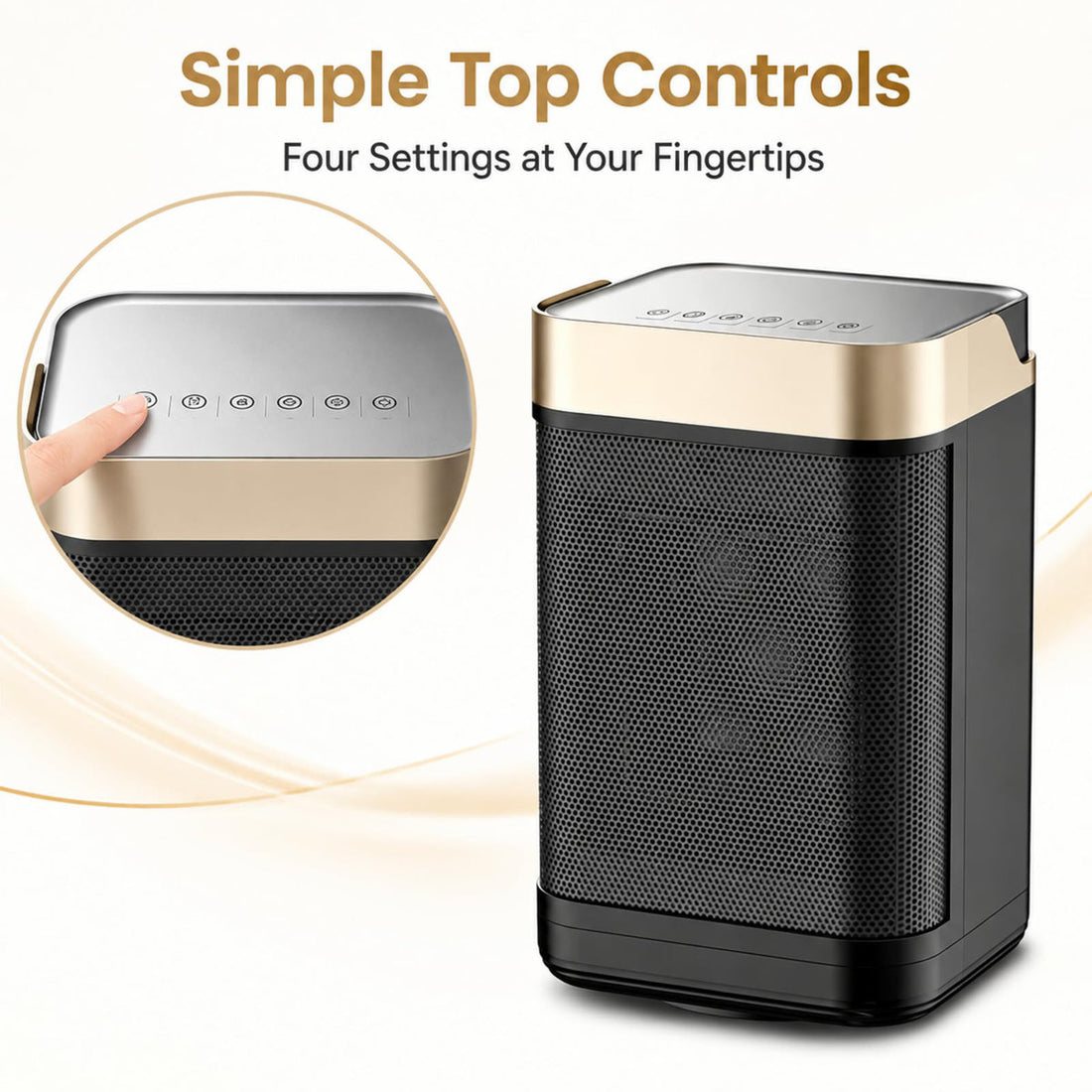Ceramic Space Heater ¨C 1500W PTC Heater with Dual Power Settings, Overheat Protection & Tip-Over Switch, Compact Portable Design for Bedroom, Office & Small Spaces