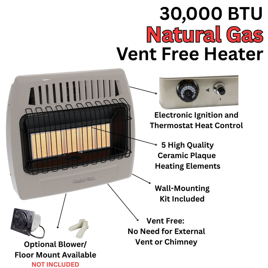 Comfort Glow 30,000 BTU Natural Gas Wall Heater, Heats Up to 1,250 Sq. Ft.¨C KWN523
