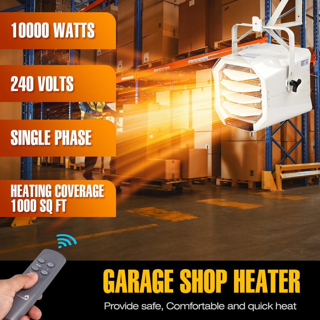DR. INFRARED HEATER Hardwired Shop Garage Electric Heater, Wall/Ceiling Mounted with Remote Controlled Thermostat White